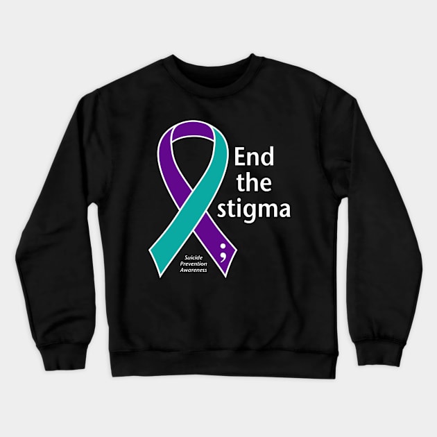 Suicide prevention: End the stigma ribbon, white type Crewneck Sweatshirt by Just Winging It Designs